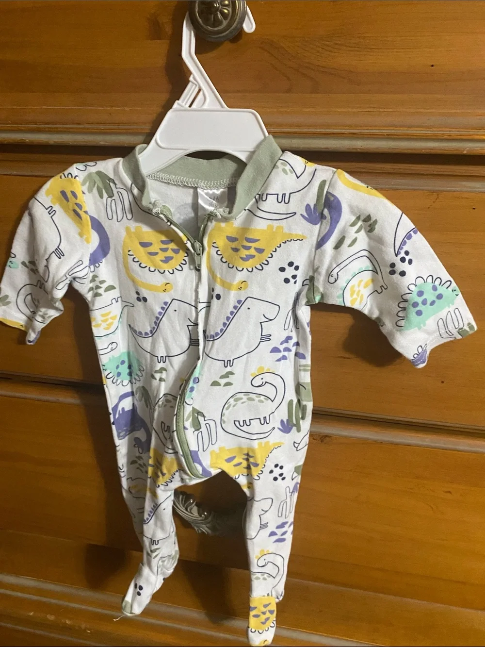 Unbranded White Baby Footie with Yellow, Green & Blue Dino Print